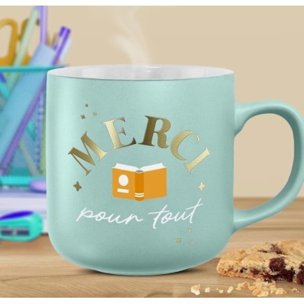 MUG CÉRAMIQUE MERCI POUR TOUT 40CL BLEU