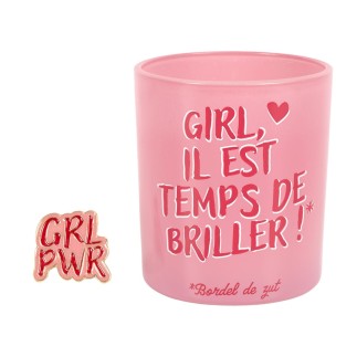 BOUGIE BIJOU PINS GIRL POWER ROSE GIRL IL EST TEMPS DE BRILLER !