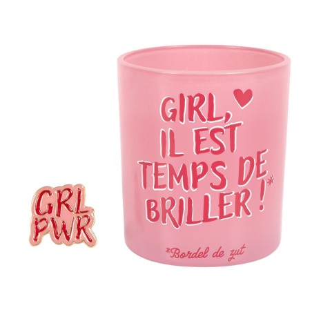BOUGIE BIJOU PINS GIRL POWER ROSE GIRL IL EST TEMPS DE BRILLER !