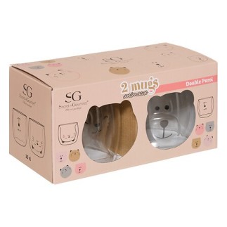 Coffret 2 mugs animaux 25 cl verre transparent