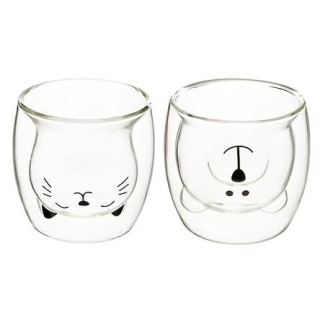 Coffret 2 mugs animaux 25 cl verre transparent