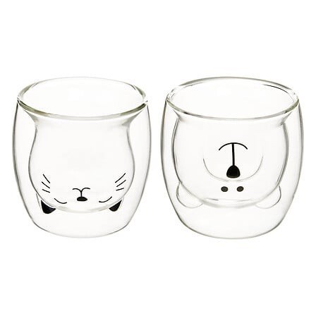 Coffret 2 mugs animaux 25 cl verre transparent