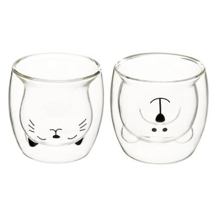Coffret 2 mugs animaux 25 cl verre transparent