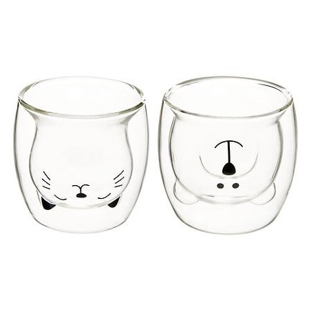 Coffret 2 mugs animaux 25 cl verre transparent