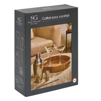 Coffret cocktail Jules 5 pièces plateau acacia