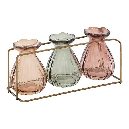 Soliflore triple Mona 22cm verre support métal