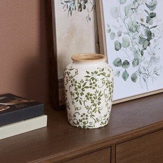 Vase Japo 19cm céramique fleurs vert clair