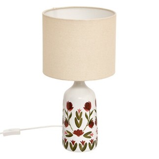 Lampe cylindre Keila Fleurs 42cm grès (esprit Mona)
