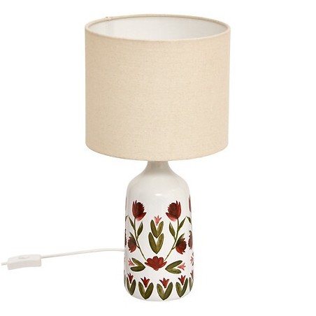 Lampe cylindre Keila Fleurs 42cm grès (esprit Mona)