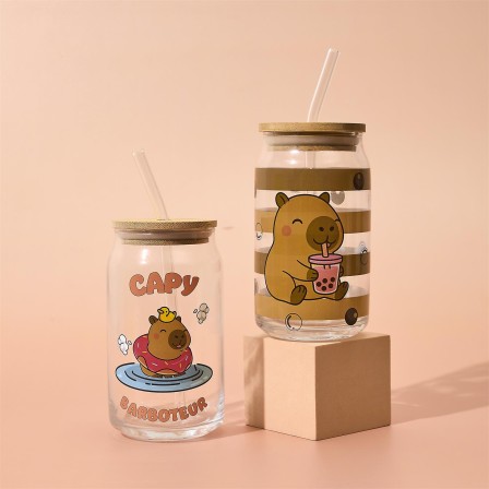 CANETTE EN VERRE AVEC PAILLE CAPYBARA 45CL