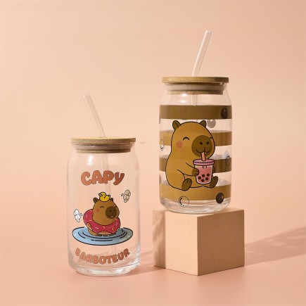 CANETTE EN VERRE AVEC PAILLE CAPYBARA 45CL