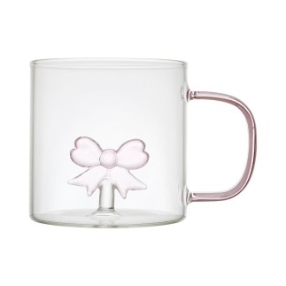 MUG VERRE ANSE COLORE AVEC UN COEUR/NOEUD/BOUCHE 30CL