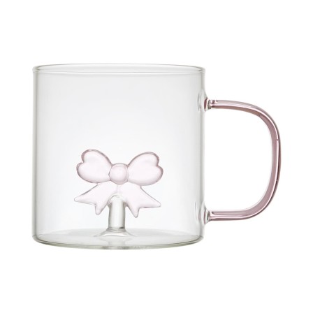 MUG VERRE ANSE COLORE AVEC UN COEUR/NOEUD/BOUCHE 30CL