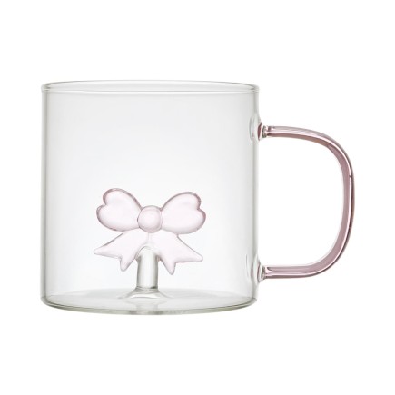 MUG VERRE ANSE COLORE AVEC UN COEUR/NOEUD/BOUCHE 30CL