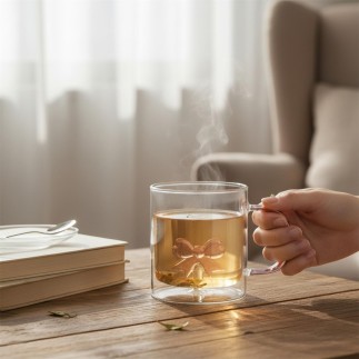 MUG VERRE ANSE COLORE AVEC UN COEUR/NOEUD/BOUCHE 30CL