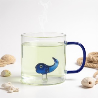 MUG VERRE ANSE COLORE FIGURINE ANIMAUX 30CL