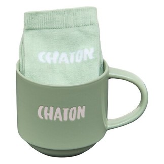 Coffret Mug et chaussettes Chaton 38cl vert