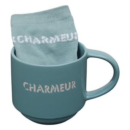 Coffret Mug et chaussettes Charmeur 38cl bleu