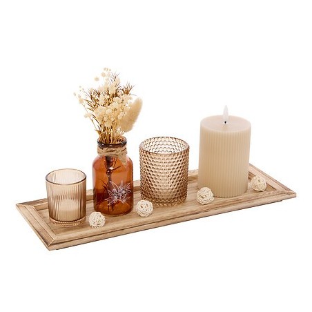 Coffret bougie LED Kaitlin plateau bois beige