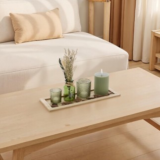 Coffret bougie LED Kaitlin plateau bois vert