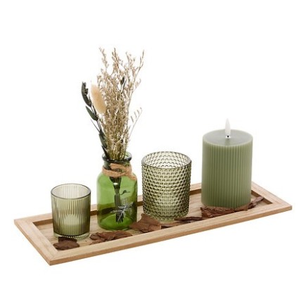 Coffret bougie LED Kaitlin plateau bois vert