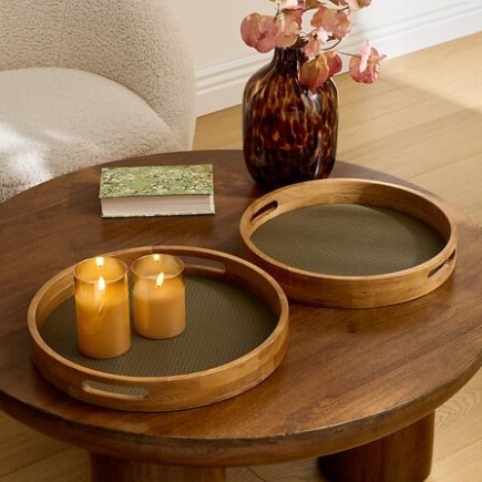 Lot de 2 plateaux ronds Bonie PU kaki