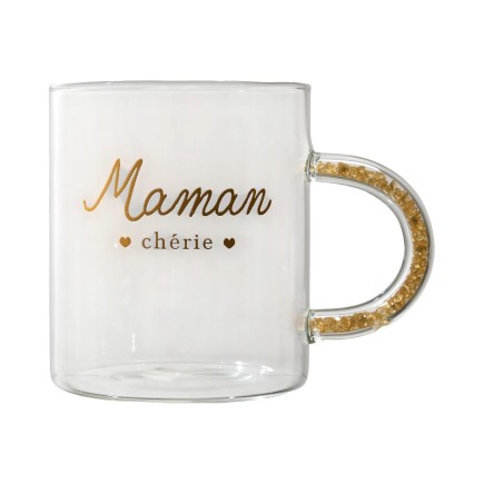 MUG POIGNEE AVEC PAILLETTES 35CL MAMAN CHERIE