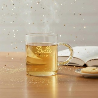 MUG POIGNEE AVEC PAILLETTES 35CL BELLE TELLE QUE JE SUIS