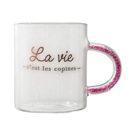 MUG POIGNEE AVEC PAILLETTES 35CL LA VIE C'EST LES COPINES