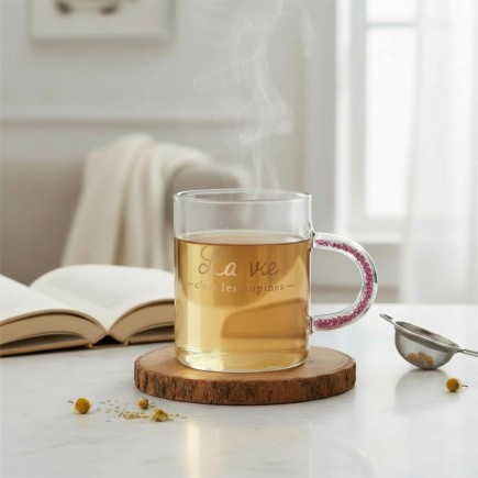 MUG POIGNEE AVEC PAILLETTES 35CL LA VIE C'EST LES COPINES