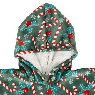 Plaid sweat adulte décor houx (plaid à manches pas cher)