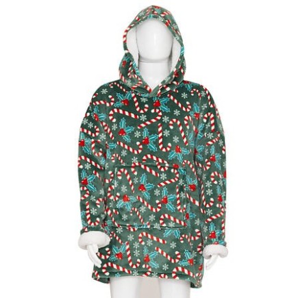 Plaid sweat adulte décor houx (plaid à manches pas cher)