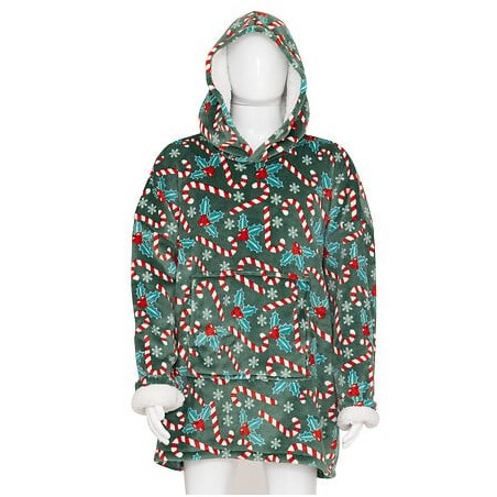 Plaid sweat adulte décor houx (plaid à manches pas cher)