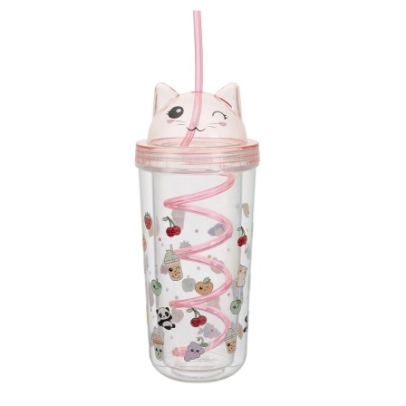 VERRE DE TRANSPORT CHAT KAWAII ROSE