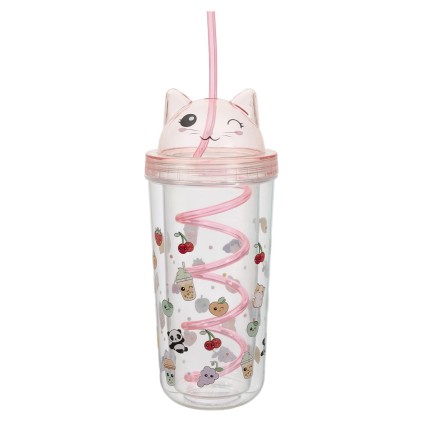 VERRE DE TRANSPORT CHAT KAWAII ROSE
