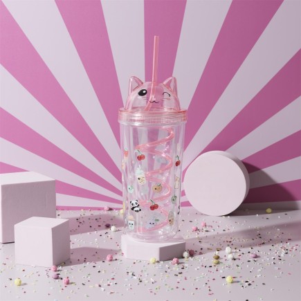 VERRE DE TRANSPORT CHAT KAWAII ROSE