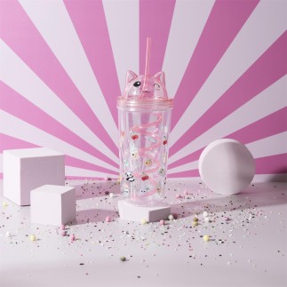 VERRE DE TRANSPORT CHAT KAWAII ROSE