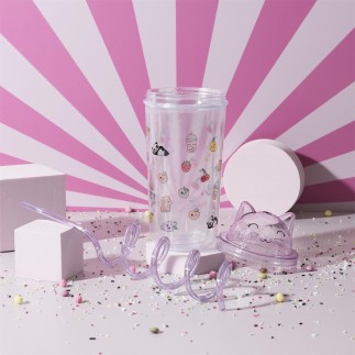 VERRE DE TRANSPORT CHAT KAWAII VIOLET