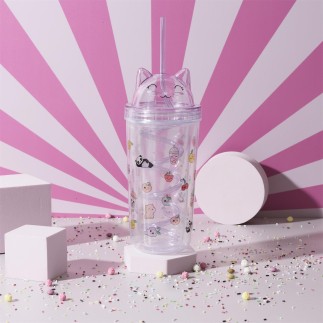 VERRE DE TRANSPORT CHAT KAWAII VIOLET