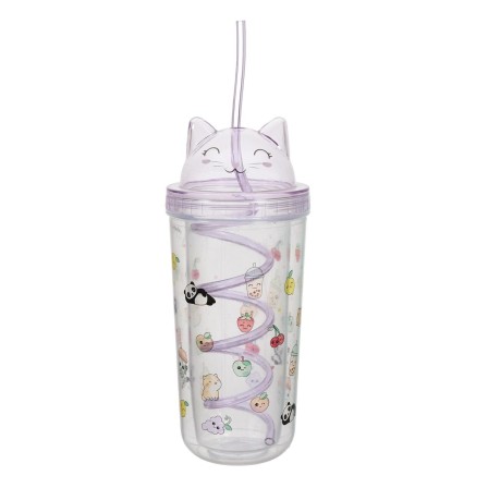 VERRE DE TRANSPORT CHAT KAWAII VIOLET