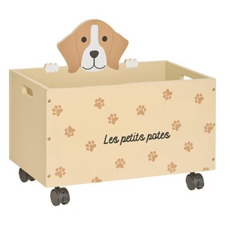 Coffre à roulettes chien beige