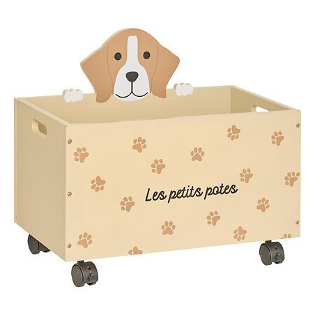 Coffre à roulettes chien beige
