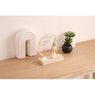 Photophore Yogi bois et métal beige