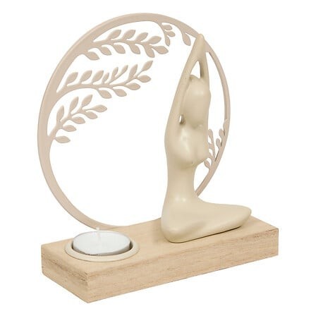 Photophore Yogi bois et métal beige