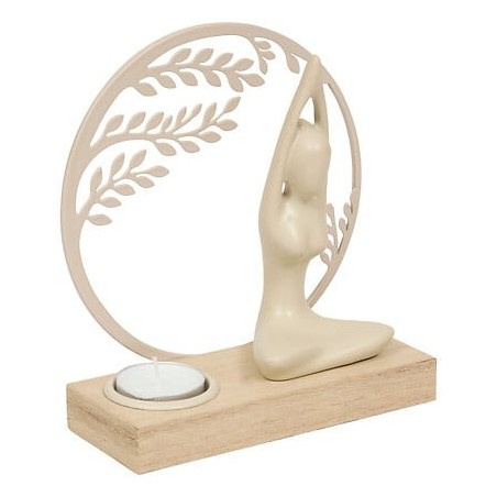 Photophore Yogi bois et métal beige