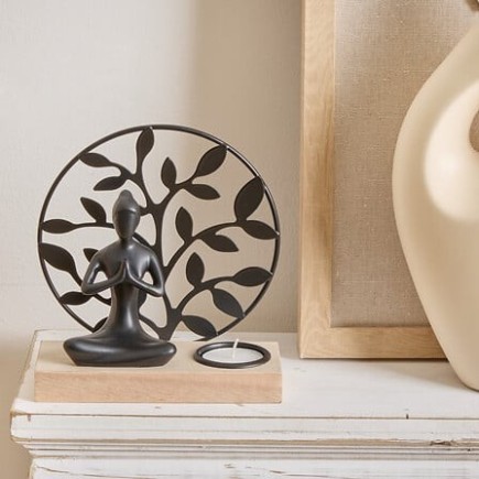 Photophore Yogi bois et métal noir