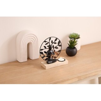 Photophore Yogi bois et métal noir