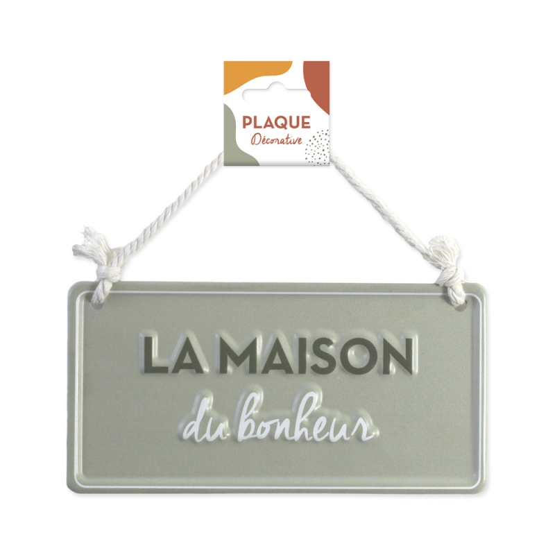 Plaque Metal Relief "Maison Du Bonheur" 20x10cm