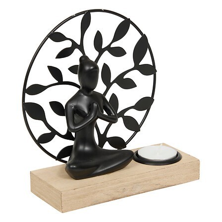 Photophore Yogi bois et métal noir