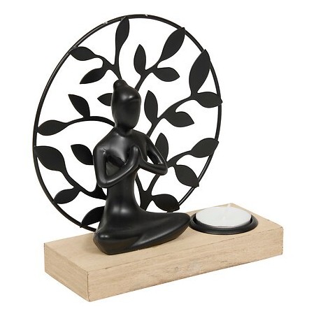 Photophore Yogi bois et métal noir